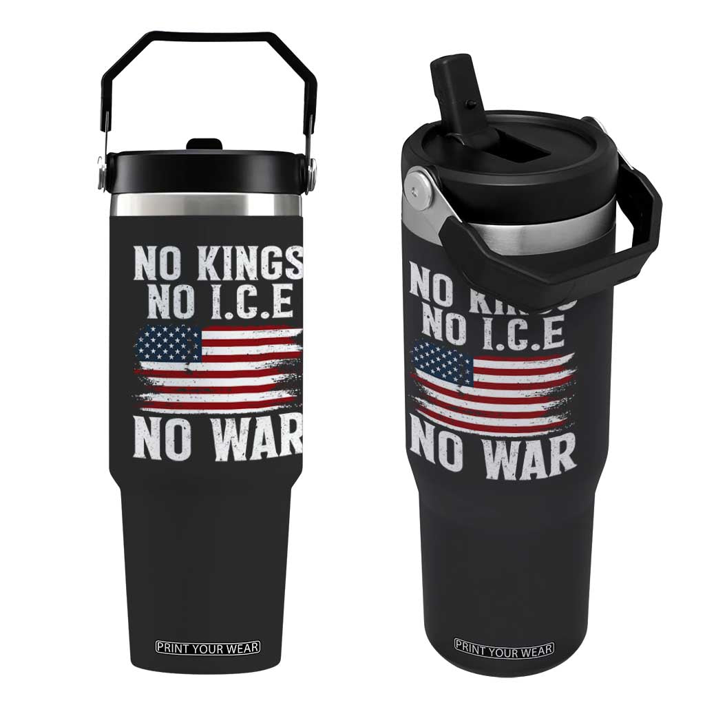 No Wars No Ice No Kings American Flag Flip Straw Tumbler Patriotic Protest Anti War Human Rights TS02 One Size: 30 oz Black Print Your Wear