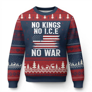 No Wars No Ice No Kings American Flag Ugly Christmas Sweater Patriotic Protest Anti War Human Rights TS02 Navy Red Print Your Wear