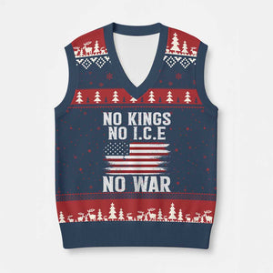 No Wars No Ice No Kings American Flag V-Neck Knit Sweater Vest Patriotic Protest Anti War Human Rights TS02 Navy Red Print Your Wear