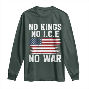 No Wars No Ice No Kings American Flag Long Sleeve Shirt Patriotic Protest Anti War Human Rights TS02 Dark Forest Green Print Your Wear