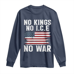 No Wars No Ice No Kings American Flag Long Sleeve Shirt Patriotic Protest Anti War Human Rights TS02 Navy Print Your Wear
