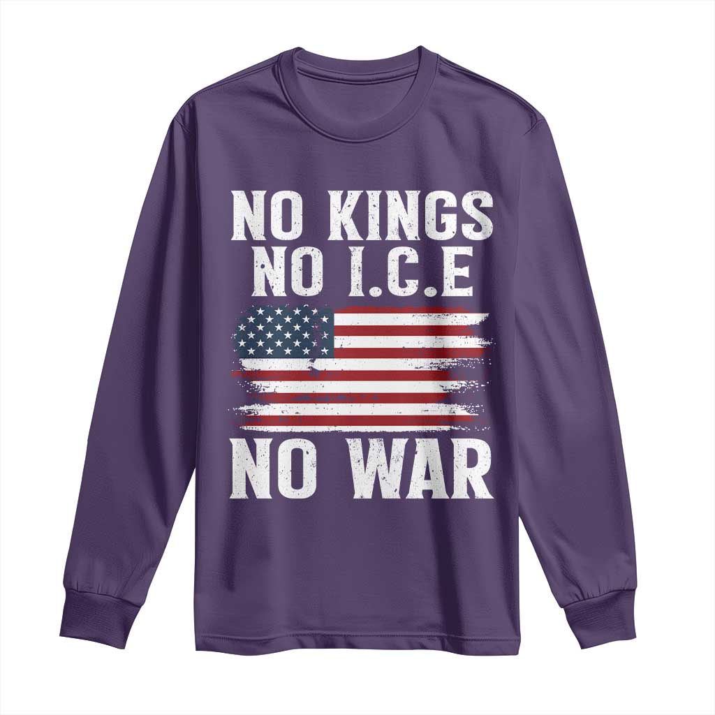 No Wars No Ice No Kings American Flag Long Sleeve Shirt Patriotic Protest Anti War Human Rights TS02 Purple Print Your Wear