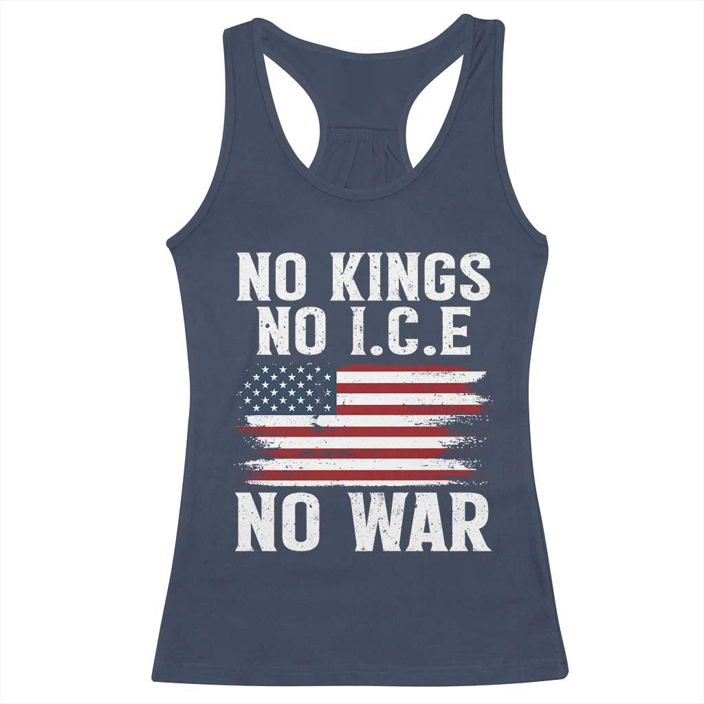 No Wars No Ice No Kings American Flag Racerback Tank Top Patriotic Protest Anti War Human Rights TS02 Navy Print Your Wear