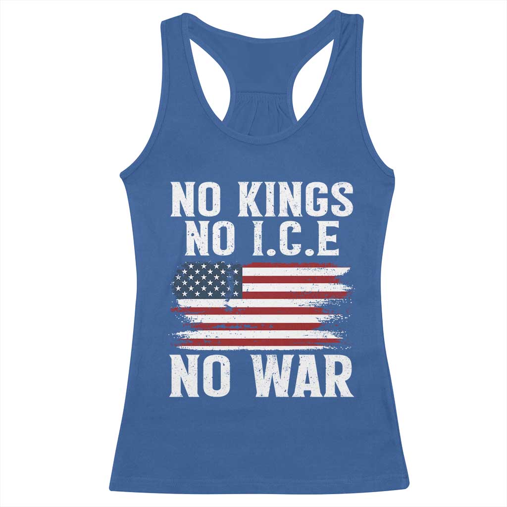 No Wars No Ice No Kings American Flag Racerback Tank Top Patriotic Protest Anti War Human Rights TS02 Royal Blue Print Your Wear