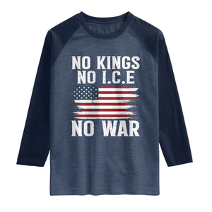 No Wars No Ice No Kings American Flag Raglan Shirt Patriotic Protest Anti War Human Rights TS02 Heather Denim Navy Print Your Wear