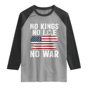 No Wars No Ice No Kings American Flag Raglan Shirt Patriotic Protest Anti War Human Rights TS02 Sport Gray Black Print Your Wear