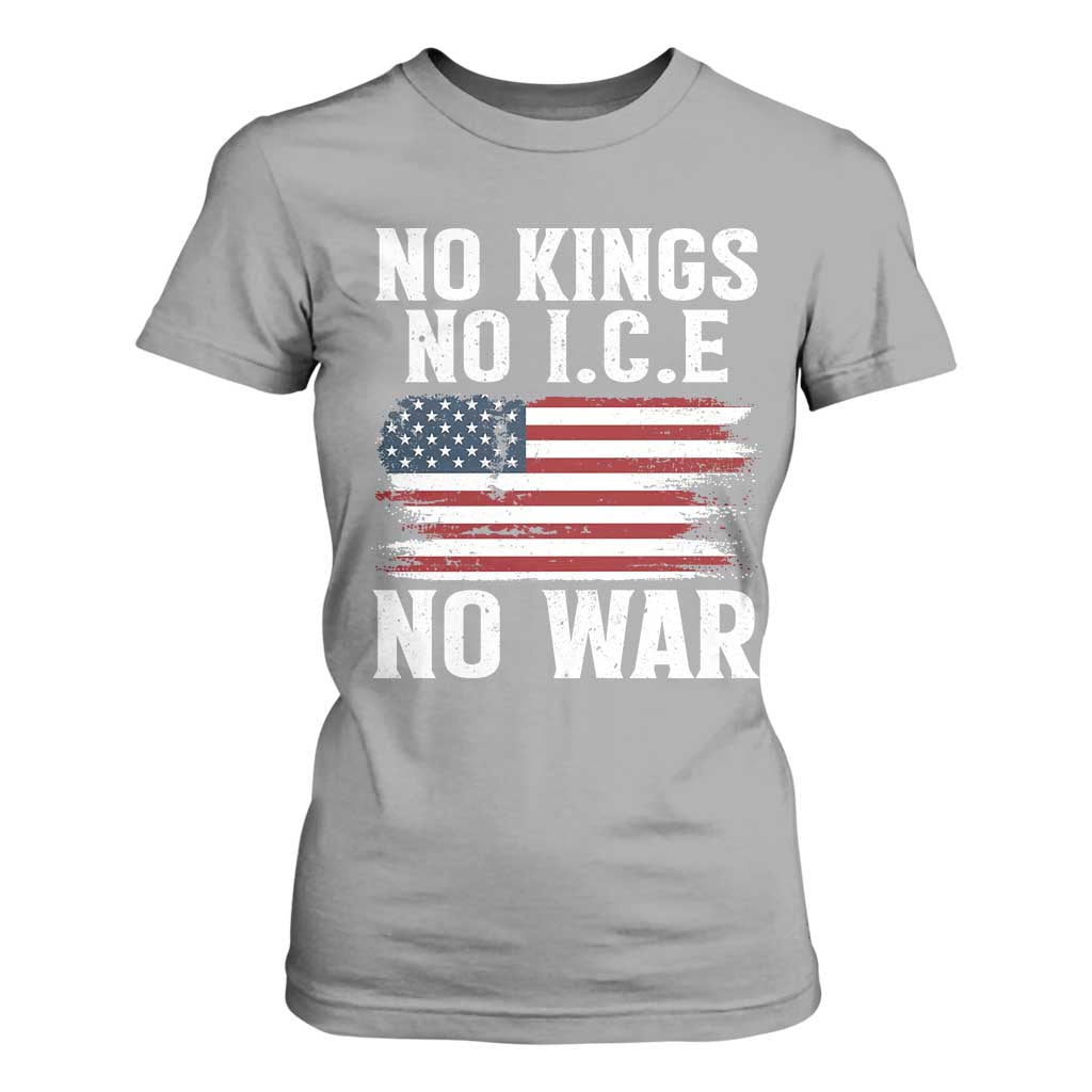 No Wars No Ice No Kings American Flag T Shirt For Women Patriotic Protest Anti War Human Rights TS02 Sport Gray Print Your Wear