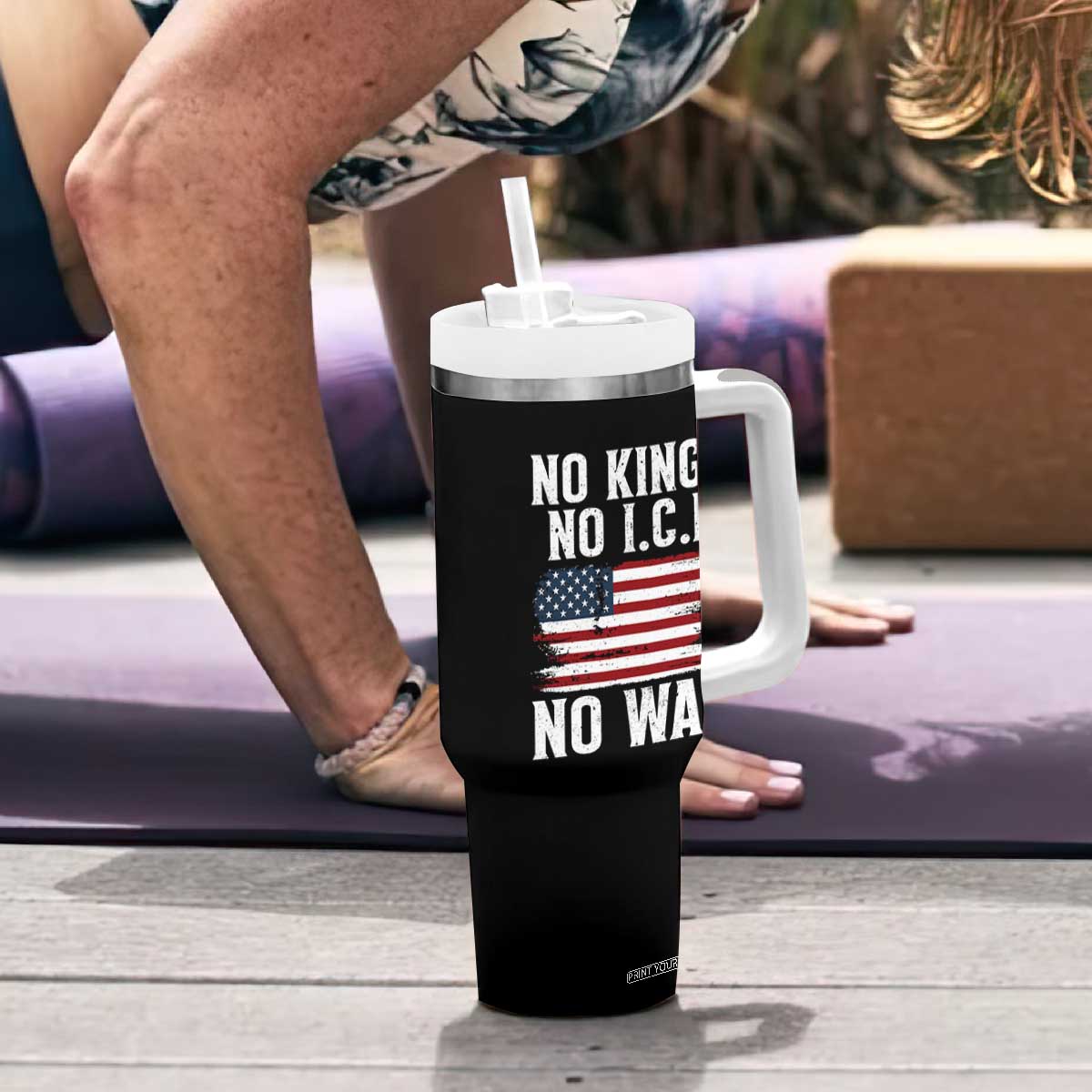 No Wars No Ice No Kings American Flag Tumbler With Handle Patriotic Protest Anti War Human Rights TS02 Print Your Wear