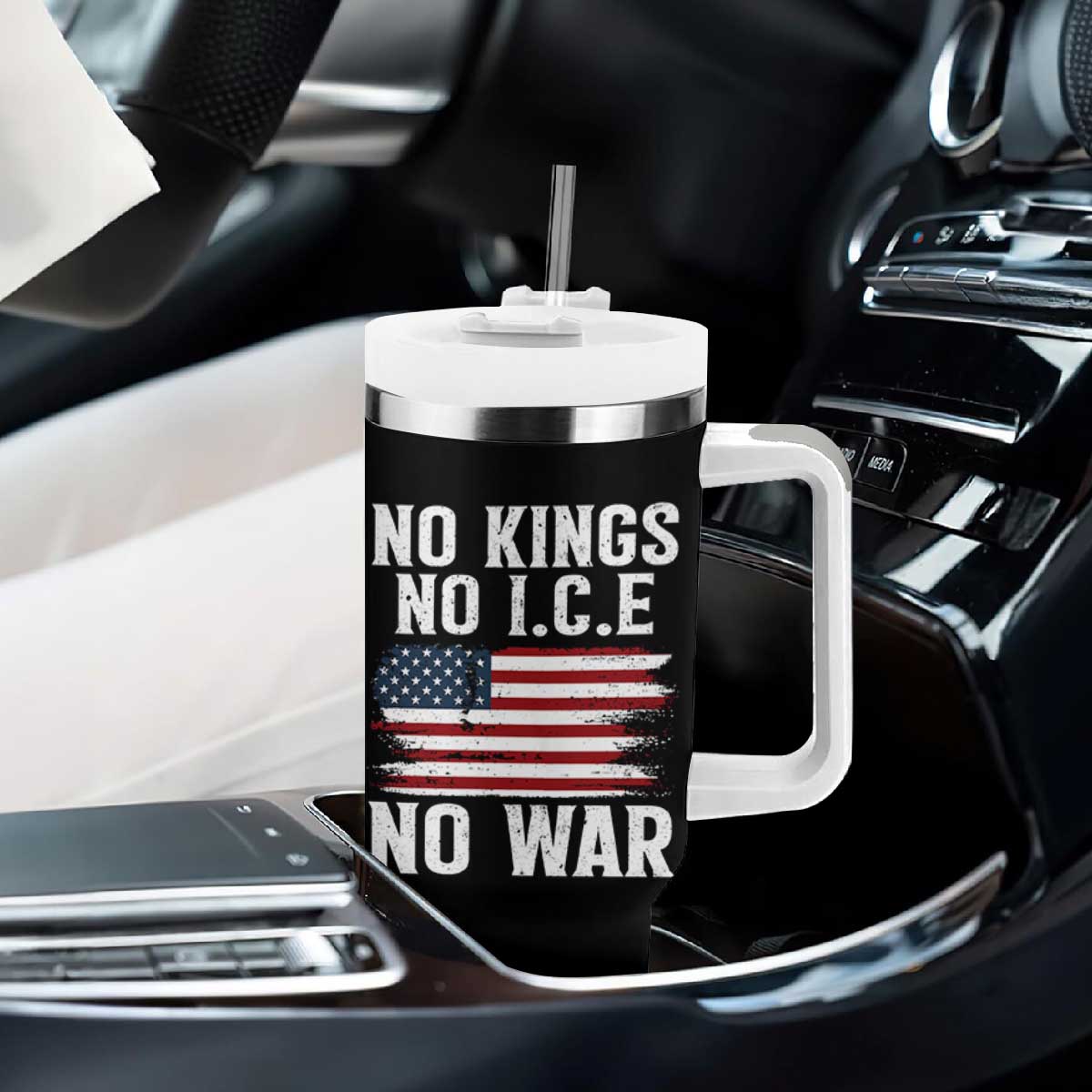 No Wars No Ice No Kings American Flag Tumbler With Handle Patriotic Protest Anti War Human Rights TS02 Print Your Wear