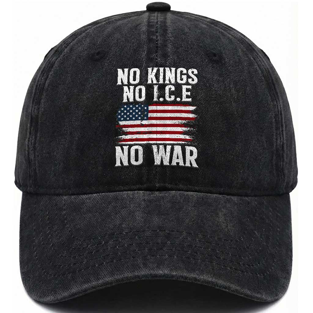 No Wars No Ice No Kings American Flag Washed Cotton Baseball Cap Patriotic Protest Anti War Human Rights TS02 Print Your Wear