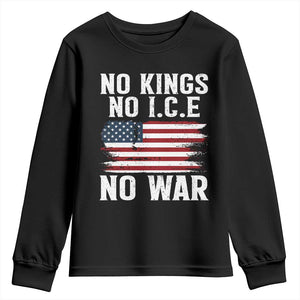 No Wars No Ice No Kings American Flag Youth Sweatshirt Patriotic Protest Anti War Human Rights TS02 Black Print Your Wear