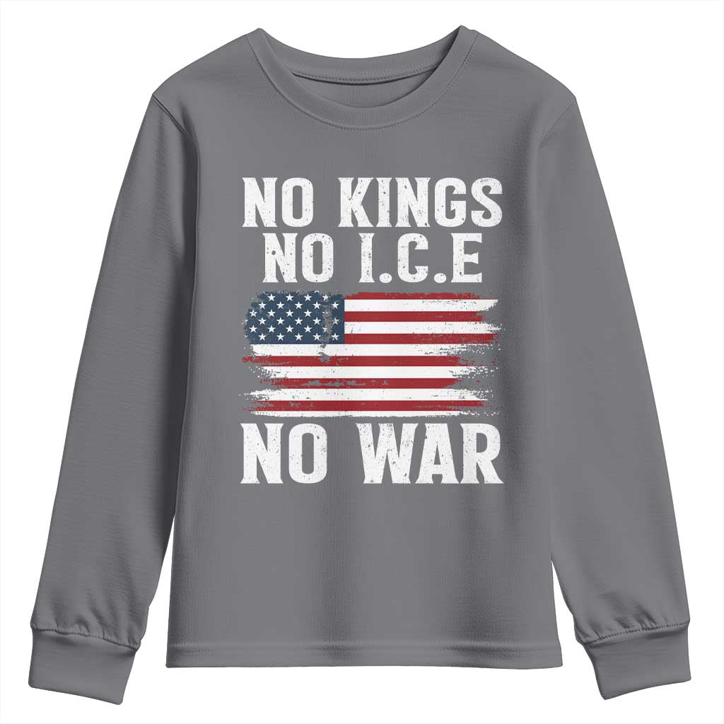 No Wars No Ice No Kings American Flag Youth Sweatshirt Patriotic Protest Anti War Human Rights TS02 Charcoal Print Your Wear