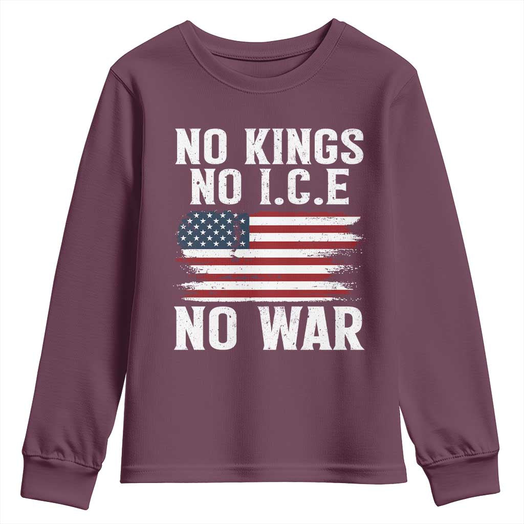 No Wars No Ice No Kings American Flag Youth Sweatshirt Patriotic Protest Anti War Human Rights TS02 Maroon Print Your Wear