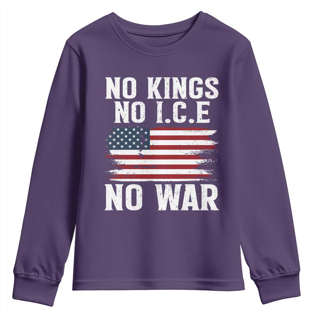 No Wars No Ice No Kings American Flag Youth Sweatshirt Patriotic Protest Anti War Human Rights TS02 Purple Print Your Wear