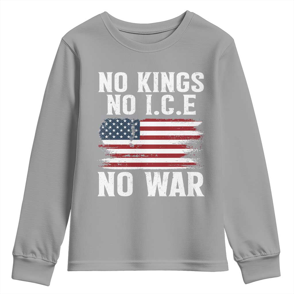 No Wars No Ice No Kings American Flag Youth Sweatshirt Patriotic Protest Anti War Human Rights TS02 Sport Gray Print Your Wear