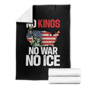 No Kings No Wars No Ice Statue of Liberty Throw Blanket American Flag Patriotic Protest Freedom Democracy TS02 Black Print Your Wear
