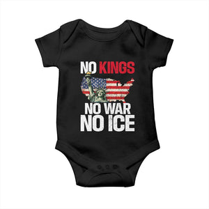 No Kings No Wars No Ice Statue of Liberty Baby Onesie American Flag Patriotic Protest Freedom Democracy TS02 Black Print Your Wear
