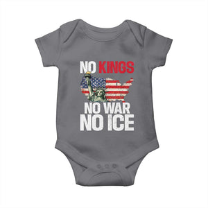 No Kings No Wars No Ice Statue of Liberty Baby Onesie American Flag Patriotic Protest Freedom Democracy TS02 Charcoal Print Your Wear
