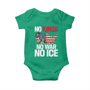 No Kings No Wars No Ice Statue of Liberty Baby Onesie American Flag Patriotic Protest Freedom Democracy TS02 Irish Green Print Your Wear