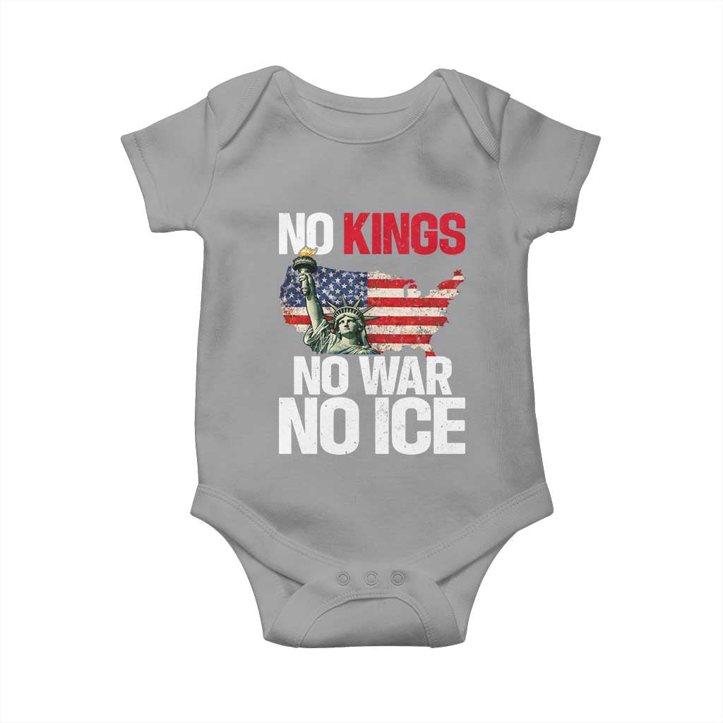 No Kings No Wars No Ice Statue of Liberty Baby Onesie American Flag Patriotic Protest Freedom Democracy TS02 Sport Gray Print Your Wear