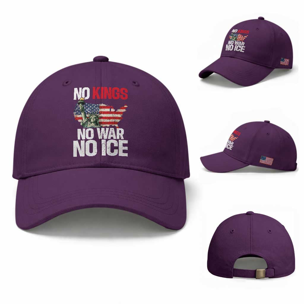 No Kings No Wars No Ice Statue of Liberty Baseball Cap American Flag Patriotic Protest Freedom Democracy TS02 Baseball Cap Universal Fit Purple Print Your Wear