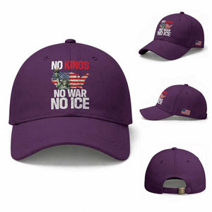 No Kings No Wars No Ice Statue of Liberty Baseball Cap American Flag Patriotic Protest Freedom Democracy TS02 Baseball Cap Universal Fit Purple Print Your Wear