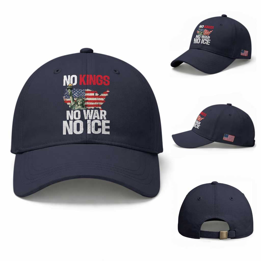 No Kings No Wars No Ice Statue of Liberty Baseball Cap American Flag Patriotic Protest Freedom Democracy TS02 Baseball Cap Universal Fit Navy Print Your Wear