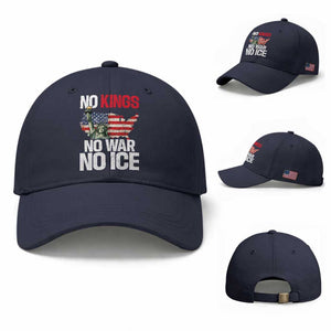 No Kings No Wars No Ice Statue of Liberty Baseball Cap American Flag Patriotic Protest Freedom Democracy TS02 Baseball Cap Universal Fit Navy Print Your Wear