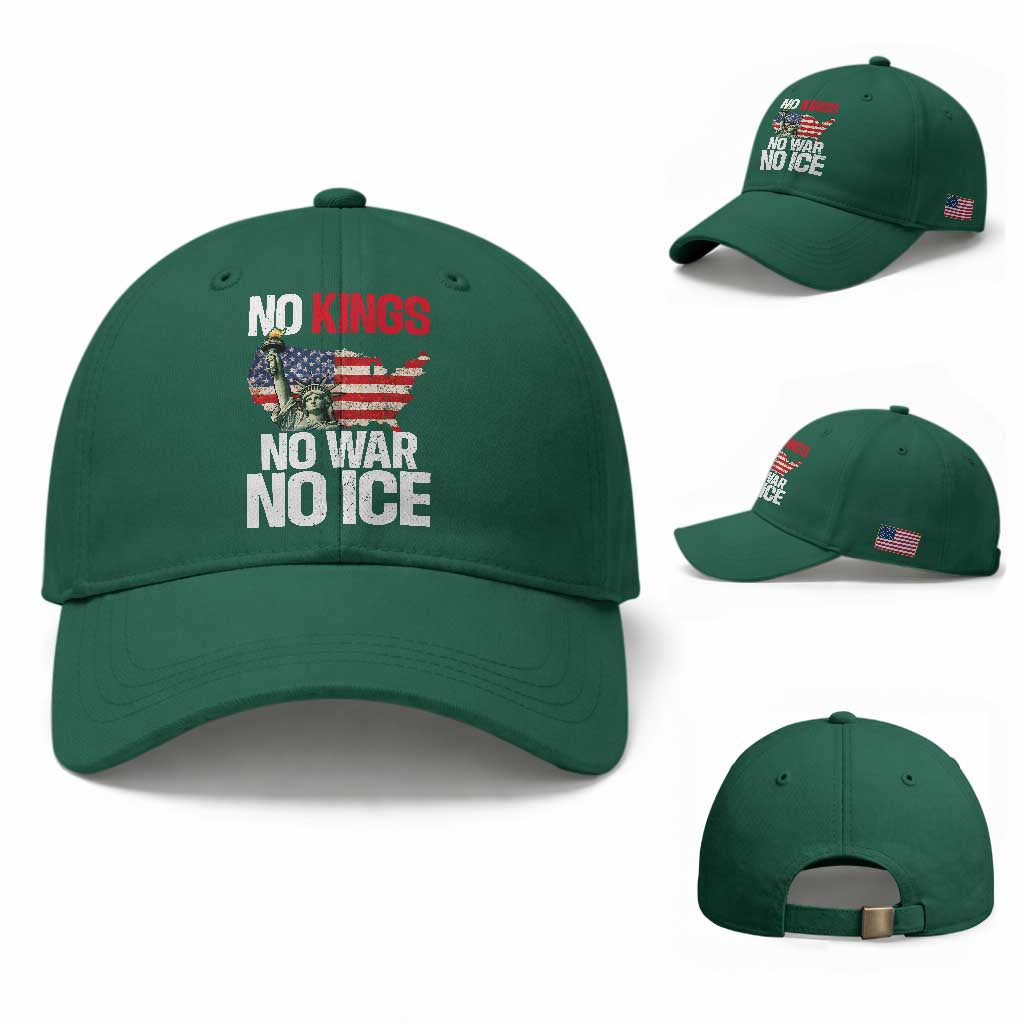 No Kings No Wars No Ice Statue of Liberty Baseball Cap American Flag Patriotic Protest Freedom Democracy TS02 Baseball Cap Universal Fit Irish Green Print Your Wear