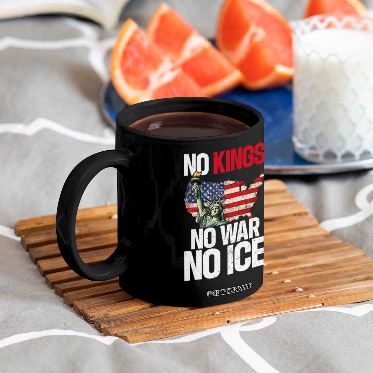 No Kings No Wars No Ice Statue of Liberty Coffee Mug American Flag Patriotic Protest Freedom Democracy TS02 Print Your Wear