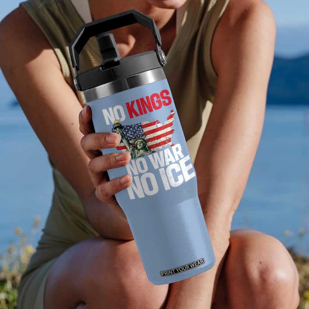 No Kings No Wars No Ice Statue of Liberty Flip Straw Tumbler American Flag Patriotic Protest Freedom Democracy TS02 One Size: 30 oz Light Blue Print Your Wear