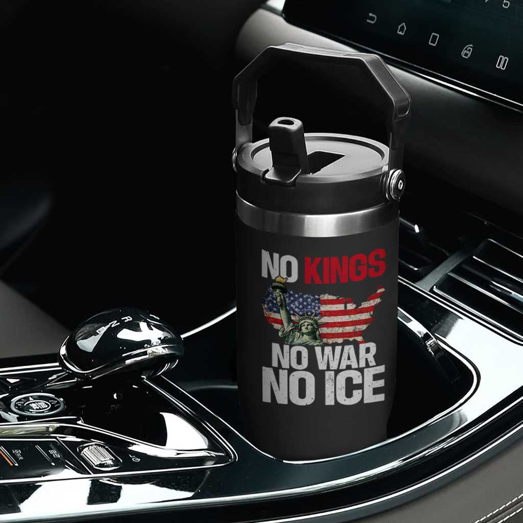 No Kings No Wars No Ice Statue of Liberty Flip Straw Tumbler American Flag Patriotic Protest Freedom Democracy TS02 Print Your Wear