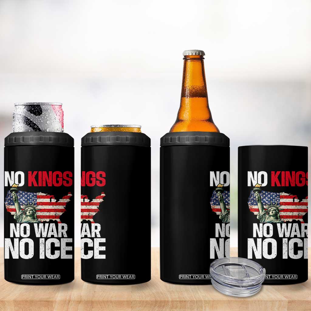 No Kings No Wars No Ice Statue of Liberty 4 in 1 Can Cooler Tumbler American Flag Patriotic Protest Freedom Democracy TS02 Print Your Wear