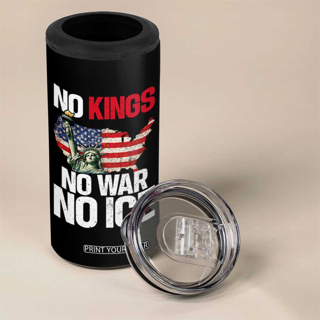 No Kings No Wars No Ice Statue of Liberty 4 in 1 Can Cooler Tumbler American Flag Patriotic Protest Freedom Democracy TS02 Print Your Wear