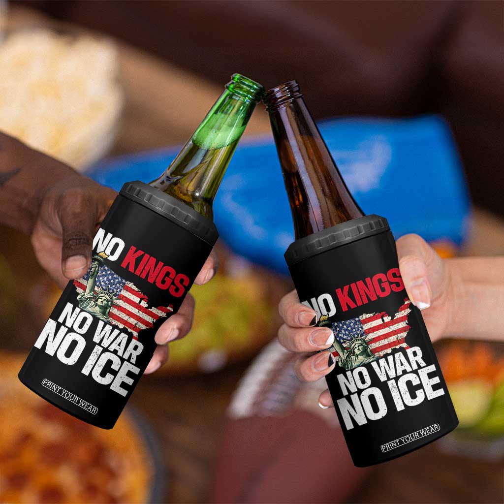 No Kings No Wars No Ice Statue of Liberty 4 in 1 Can Cooler Tumbler American Flag Patriotic Protest Freedom Democracy TS02 Print Your Wear