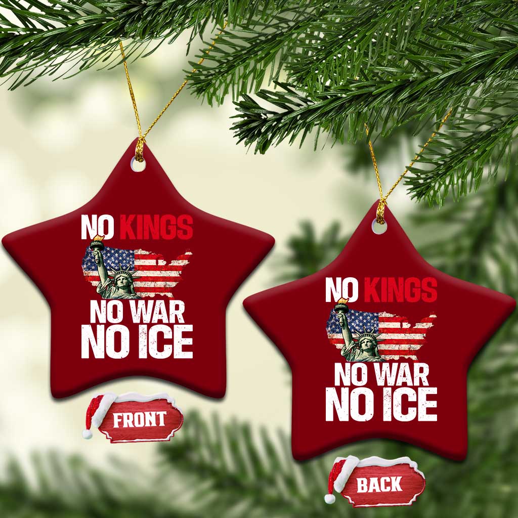 No Kings No Wars No Ice Statue of Liberty Ceramic Ornament American Flag Patriotic Protest Freedom Democracy TS02 Print Your Wear