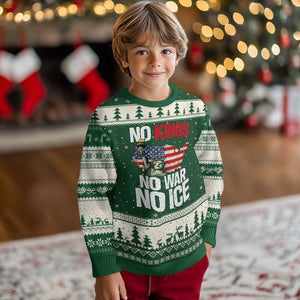 No Kings No Wars No Ice Statue of Liberty Ugly Christmas Sweater American Flag Patriotic Protest Freedom Democracy TS02 Forest Green Beige Print Your Wear