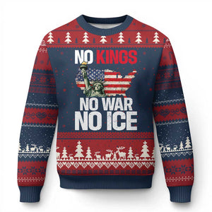 No Kings No Wars No Ice Statue of Liberty Ugly Christmas Sweater American Flag Patriotic Protest Freedom Democracy TS02 Navy Red Print Your Wear