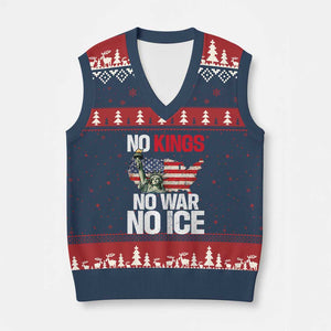 No Kings No Wars No Ice Statue of Liberty V-Neck Knit Sweater Vest American Flag Patriotic Protest Freedom Democracy TS02 Navy Red Print Your Wear