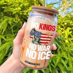No Kings No Wars No Ice Statue of Liberty Glass Can American Flag Patriotic Protest Freedom Democracy TS02 Black Print Your Wear