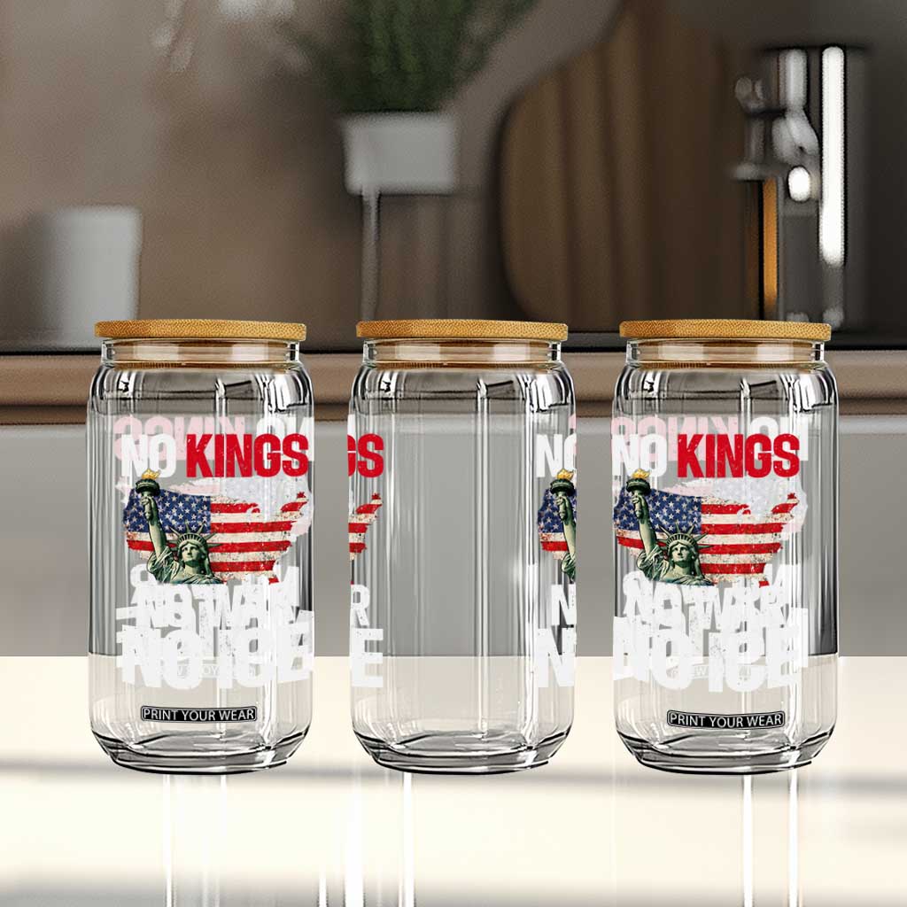 No Kings No Wars No Ice Statue of Liberty Glass Can American Flag Patriotic Protest Freedom Democracy TS02 Print Your Wear