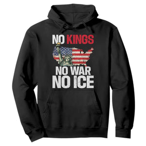 No Kings No Wars No Ice Statue of Liberty Hoodie American Flag Patriotic Protest Freedom Democracy TS02 Black Print Your Wear