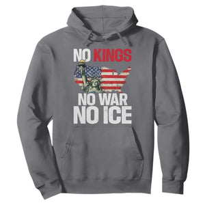No Kings No Wars No Ice Statue of Liberty Hoodie American Flag Patriotic Protest Freedom Democracy TS02 Charcoal Print Your Wear