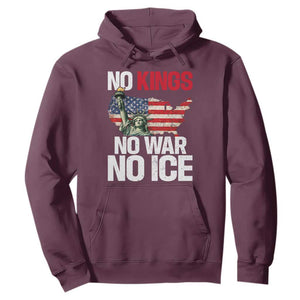 No Kings No Wars No Ice Statue of Liberty Hoodie American Flag Patriotic Protest Freedom Democracy TS02 Maroon Print Your Wear