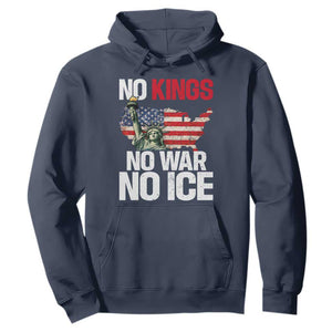 No Kings No Wars No Ice Statue of Liberty Hoodie American Flag Patriotic Protest Freedom Democracy TS02 Navy Print Your Wear