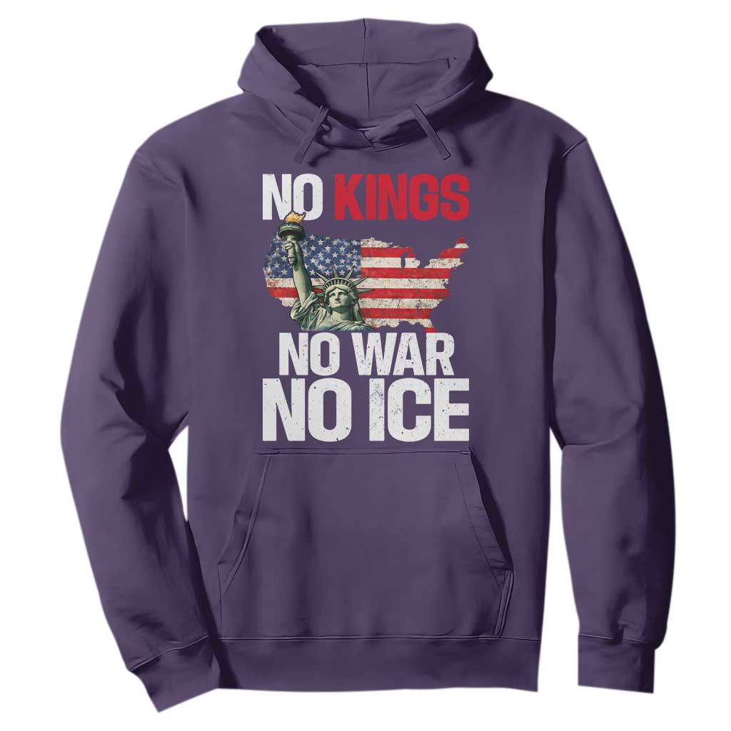 No Kings No Wars No Ice Statue of Liberty Hoodie American Flag Patriotic Protest Freedom Democracy TS02 Purple Print Your Wear