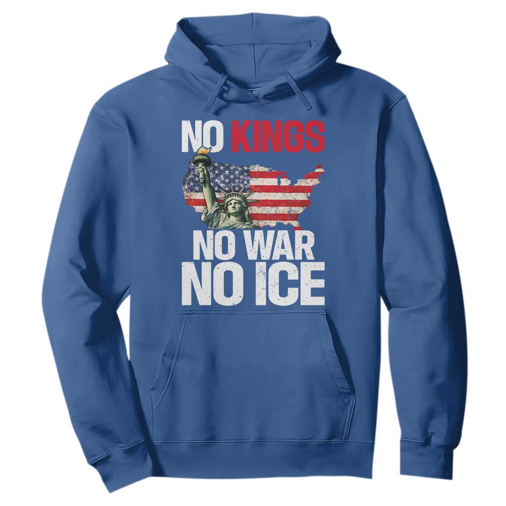 No Kings No Wars No Ice Statue of Liberty Hoodie American Flag Patriotic Protest Freedom Democracy TS02 Royal Blue Print Your Wear