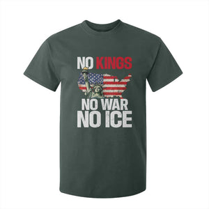 No Kings No Wars No Ice Statue of Liberty T Shirt For Kid American Flag Patriotic Protest Freedom Democracy TS02 Dark Forest Green Print Your Wear
