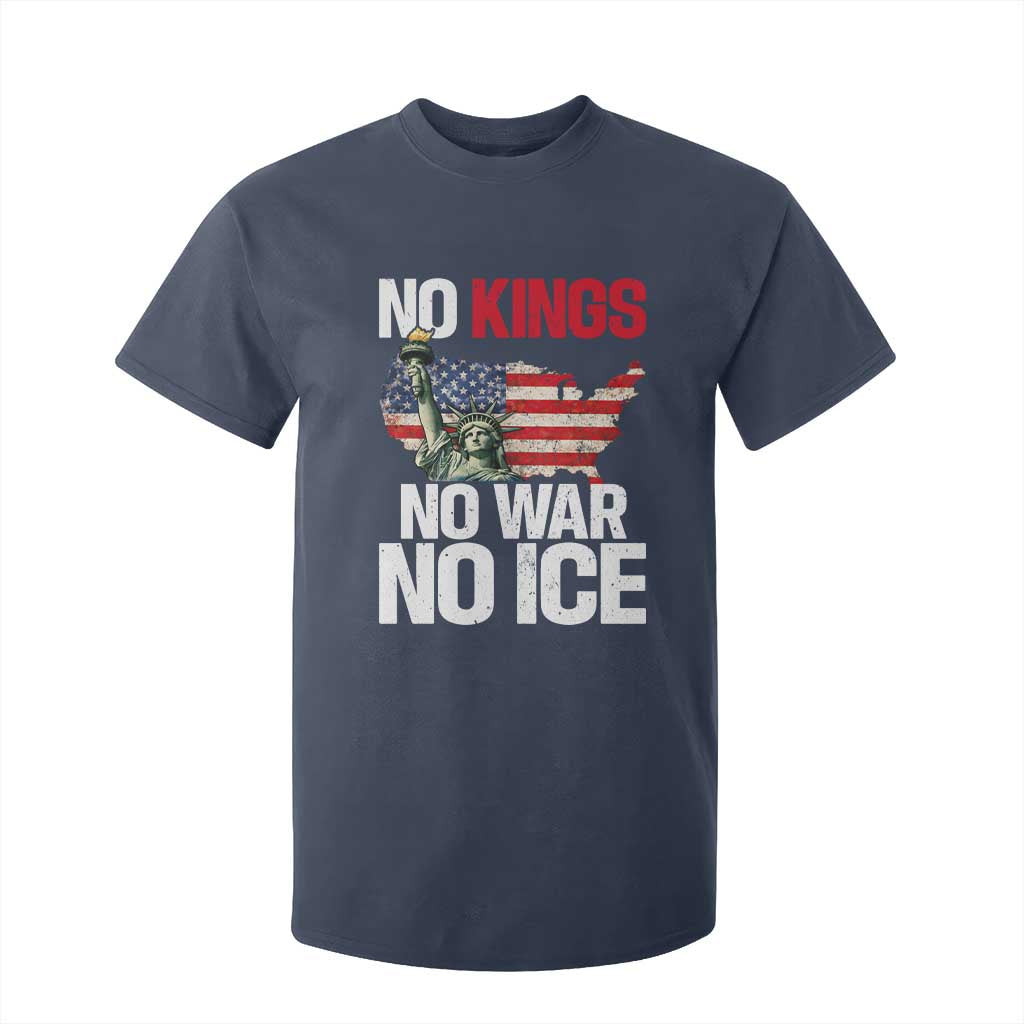 No Kings No Wars No Ice Statue of Liberty T Shirt For Kid American Flag Patriotic Protest Freedom Democracy TS02 Navy Print Your Wear
