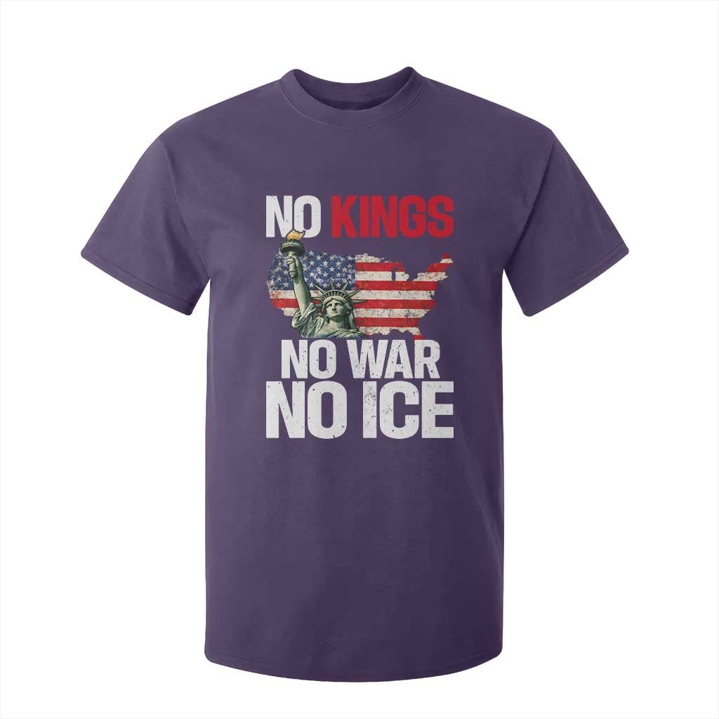 No Kings No Wars No Ice Statue of Liberty T Shirt For Kid American Flag Patriotic Protest Freedom Democracy TS02 Purple Print Your Wear